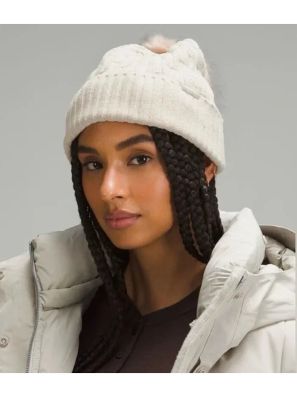 Lululemon Cable Knit Pom Beanie Women's OSFM Cream Outdoor Gorpcore Cozycore
